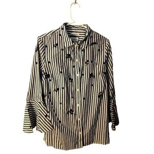 Charter Club Blue & White Stripped Button Down with Bell Sleeves Tunic  Sz. 10